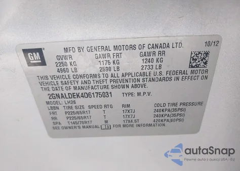 2013 Chevrolet Equinox 1Lt from USA, damaged, VIN 2GNALDEK4D6175031